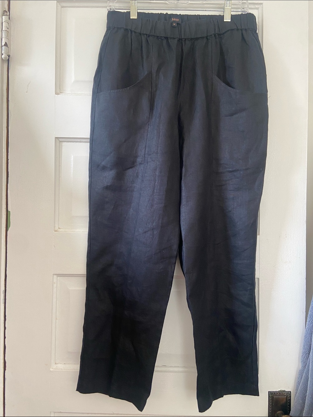 Quince Black Elastic-Waist Linen Chinos